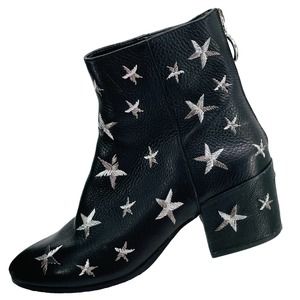 DOLCE VITA Matteo Star Embroidered Black Leather Ankle Boots Zip Pull Ring 7.5